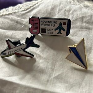 Adventure Awaits Enamel Pin Set Airplane Ticket Paper Airplane all 3 pins